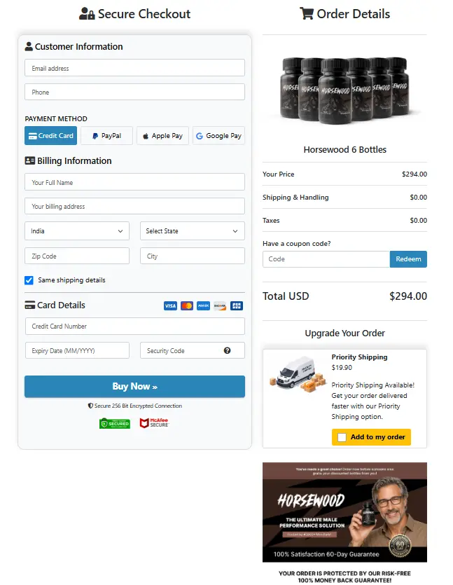 Horsewood order-page